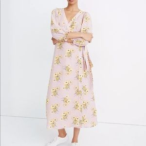 NWOT Madewell Linen Ruffle Cuff Wrap Dress